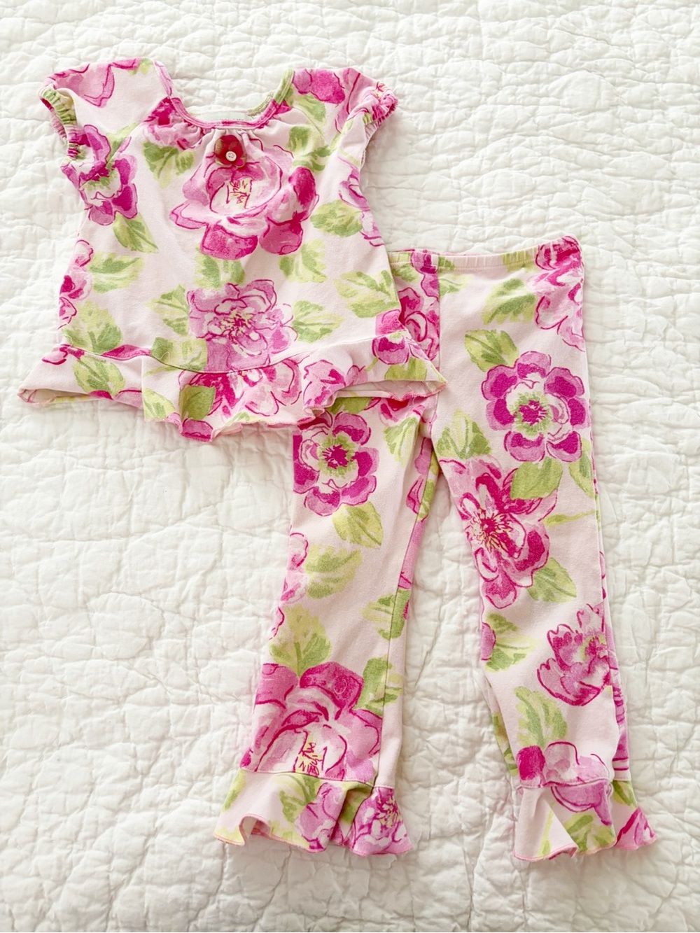 4T • Baby LuLu Floral Pink Ruffle Matching Set Flares and Tee